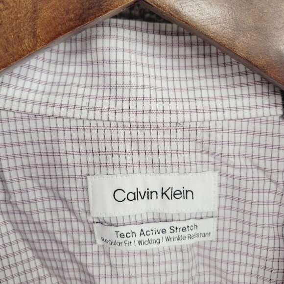 NWOT Calvin Klein Mens XL Tech Active Stretch Button-Down Shirt White & Purple - Picture 4 of 7